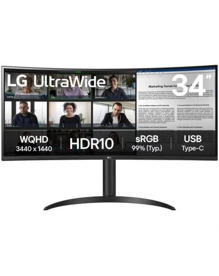 Monitor Profesional Ultrapanorámico Curvo LG 34WR55QK-B 34'/ WQHD/ Regulable en altura/ Negro