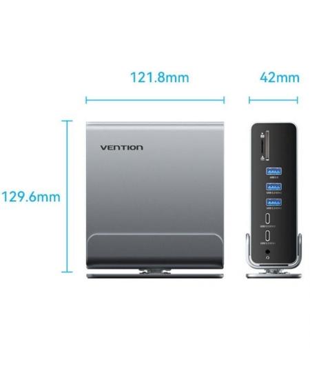 Docking USB Tipo-C Vention TPUH0/ 2xHDMI/ 1xDisplayPort/ 3xUSB Tipo-C/ 5xUSB/ 1xRJ45/ 1xLector de Tarjetas/ 1xJack 3.5/ 1xUSB Ti