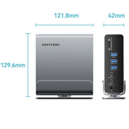 Docking USB Tipo-C Vention TPUH0/ 2xHDMI/ 1xDisplayPort/ 3xUSB Tipo-C/ 5xUSB/ 1xRJ45/ 1xLector de Tarjetas/ 1xJack 3.5/ 1xUSB Ti