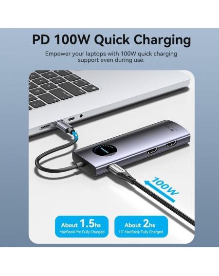 Docking USB Tipo-C Vention TQVHB/ 2xHDMI/ 3xUSB/ 1xRJ45/ 1xLector de Tarjetas/ 1xUSB Tipo-C PD/ Gris