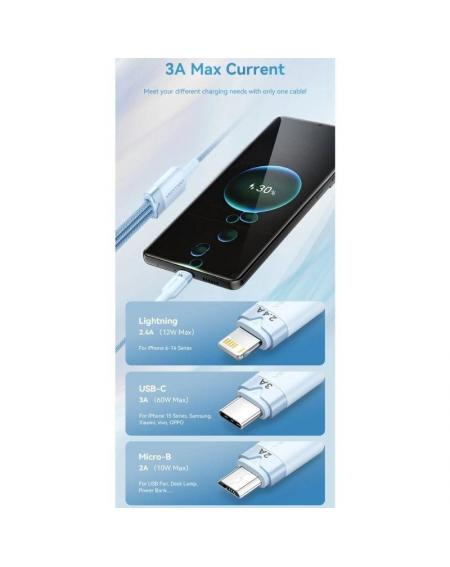 Cable USB 2.0 Lightning Vention CTPBG/ USB Macho/ USB Tipo-C Macho - MicroUSB Macho - Lightning Macho/ 1.5m/ Negro