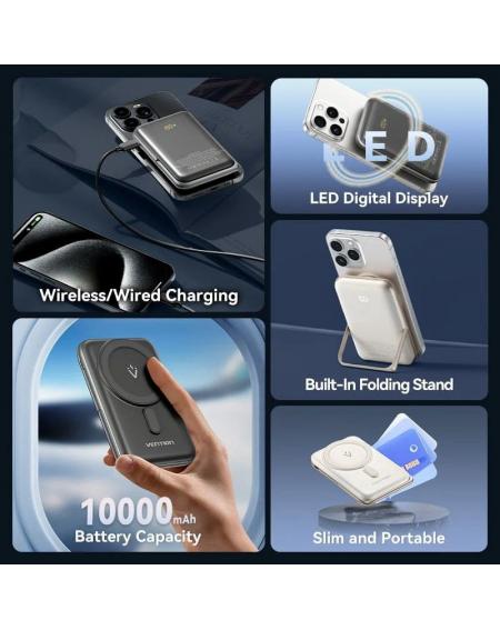 Powerbank 10000mAh Vention FHNW0/ 20W/ Wireless/ Blanca