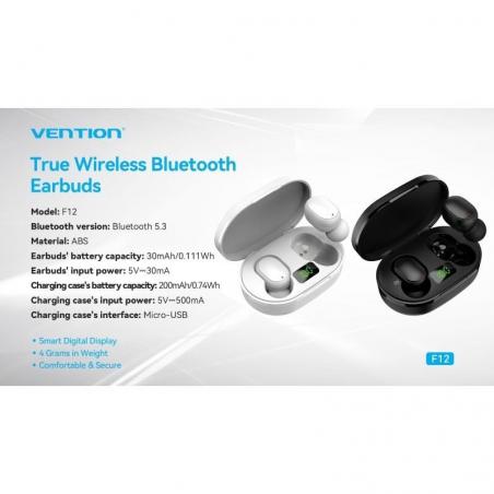 Auriculares Bluetooth Vention Tiny T16 F12B0 con estuche de carga/ Autonomía 7h/ Negros