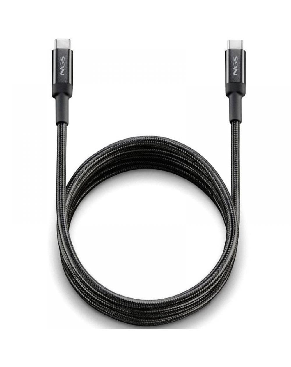 Cable USB 2.0 Tipo-C NGS KNOT/ USB Tipo-C Macho - USB Tipo-C Macho/ Hasta 100W/ 480Mbps/ 2m/ Negro