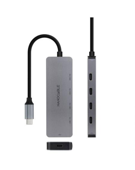 Hub USB Tipo-C Nanocable 10.16.4505/ 4xUSB Tipo-C/ 1xUSB Tipo-C DP/ Gris