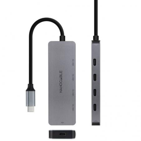 Hub USB Tipo-C Nanocable 10.16.4505/ 4xUSB Tipo-C/ 1xUSB Tipo-C DP/ Gris