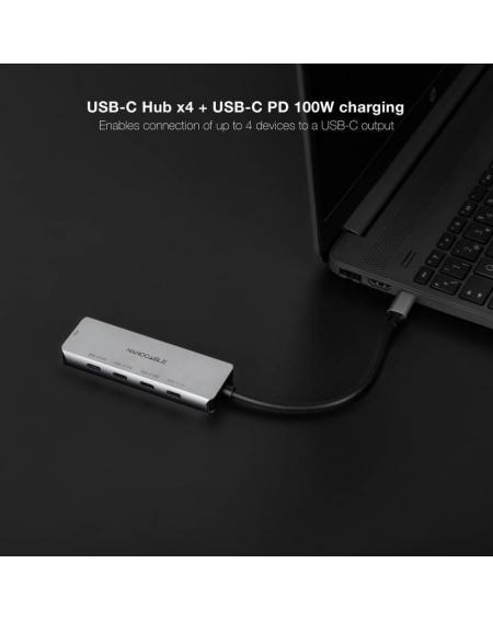 Hub USB Tipo-C Nanocable 10.16.4505/ 4xUSB Tipo-C/ 1xUSB Tipo-C DP/ Gris