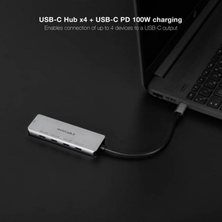 Hub USB Tipo-C Nanocable 10.16.4505/ 4xUSB Tipo-C/ 1xUSB Tipo-C DP/ Gris