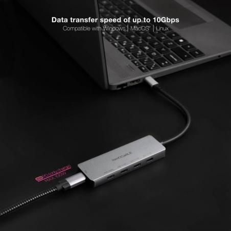 Hub USB Tipo-C Nanocable 10.16.4505/ 4xUSB Tipo-C/ 1xUSB Tipo-C DP/ Gris