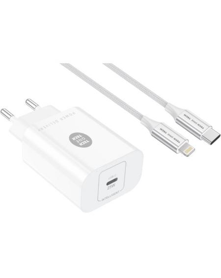 Cargador de Pared Tech One Tech TEC2265/ 1xUSB Tipo-C + Cable Lightning/ 3A/ Blanco