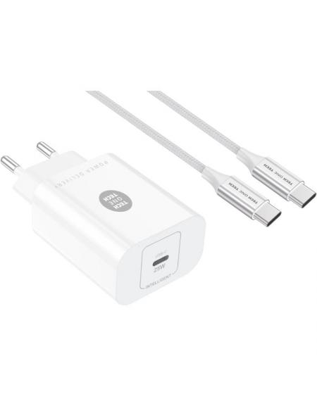 Cargador de Pared Tech One Tech TEC2266/ 1xUSB Tipo-C + Cable USB Tipo-C/ 3A/ Blanco