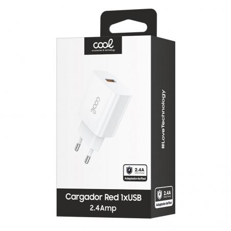 Cargador Red Adaptador 1x USB Universal COOL (2.4 Amp) Blanco