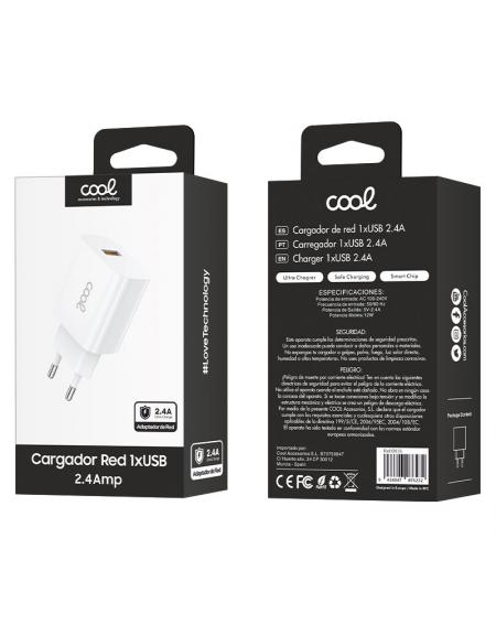 Cargador Red Adaptador 1x USB Universal COOL (2.4 Amp) Blanco