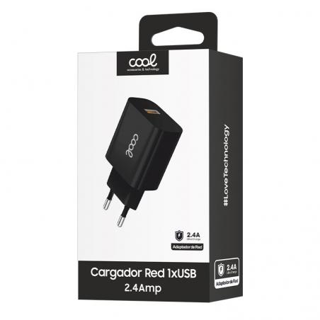 Cargador Red Adaptador 1x USB Universal COOL (2.4 Amp) Negro