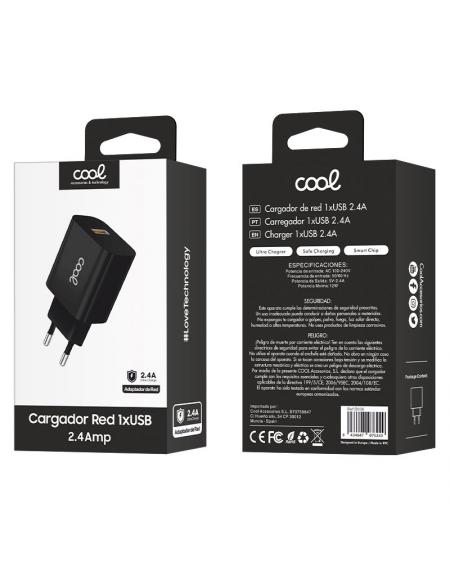 Cargador Red Adaptador 1x USB Universal COOL (2.4 Amp) Negro