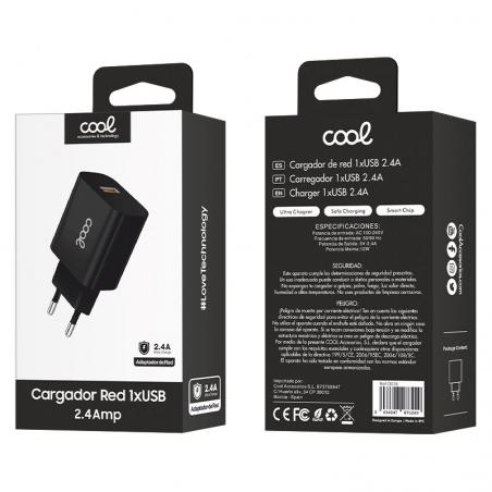 Cargador Red Adaptador 1x USB Universal COOL (2.4 Amp) Negro