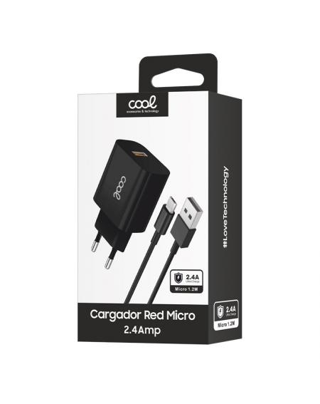 Cargador Red Conector Micro-usb COOL Universal 2.4Amp Kit 2 en 1 Negro