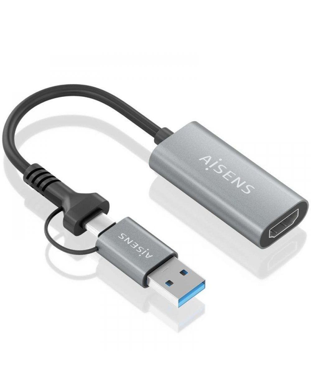 Conversor HDMI Aisens A109-0913/ USB + USB Tipo-C 3.1 Macho - HDMI Macho/ 15cm/ Gris