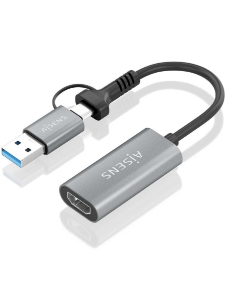 Conversor HDMI Aisens A109-0913/ USB + USB Tipo-C 3.1 Macho - HDMI Macho/ 15cm/ Gris