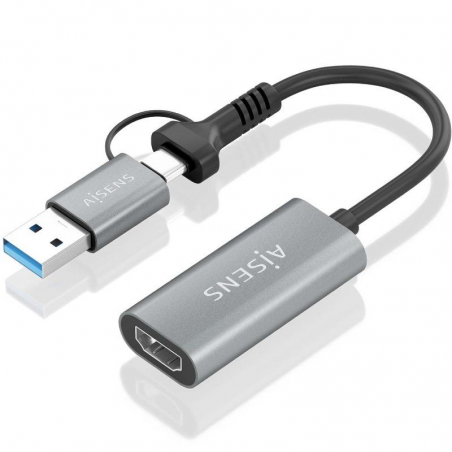 Conversor HDMI Aisens A109-0913/ USB + USB Tipo-C 3.1 Macho - HDMI Macho/ 15cm/ Gris