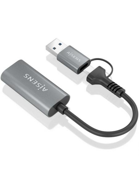 Conversor HDMI Aisens A109-0913/ USB + USB Tipo-C 3.1 Macho - HDMI Macho/ 15cm/ Gris