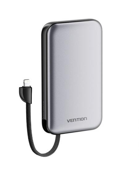 Powerbank 10000mAh Vention I12IA/ 20W/ Negra/ Incluye Cable USB Tipo-C y Lightning