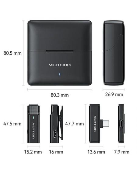 Micrófono Inalámbrico con Clip Vention NCAB0/ USB Tipo-C/ Incluye Receptor/ 2 unidades