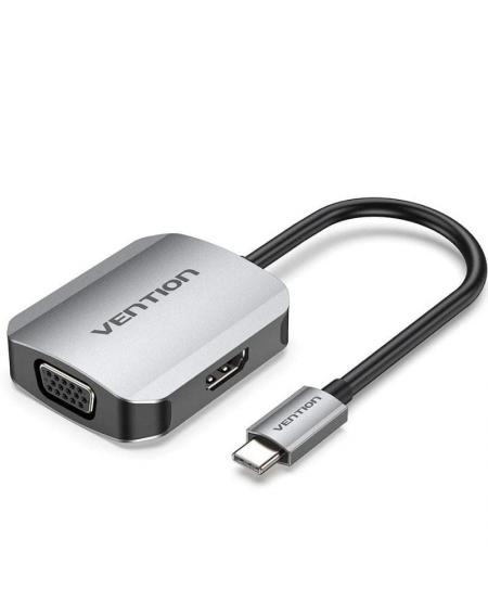 Conversor Vention TDIHB/ USB Tipo-C Macho/ VGA Hembra - HDMI Hembra/ 15cm/ Plata