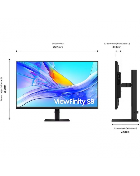 Monitor Profesional Samsung ViewFinity S8 S80UD S32D800UAU 32'/ 4K/ Regulable en altura/ Negro