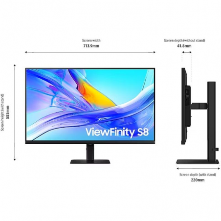 Monitor Profesional Samsung ViewFinity S8 S80UD S32D800UAU 32'/ 4K/ Regulable en altura/ Negro