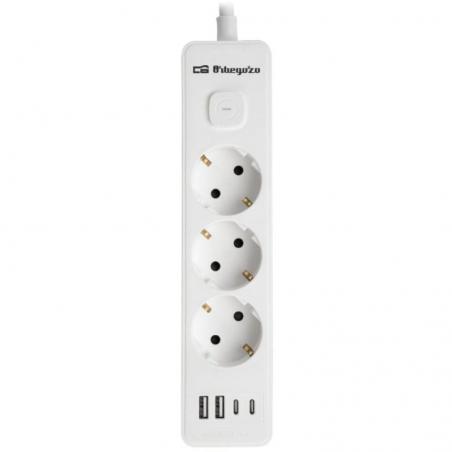 Regleta con Interruptor Orbegozo EN 3100/ 3 Tomas de Corriente/ 2 USB/ 2 USB Tipo-C/ Cable 1.4m/ Blanca