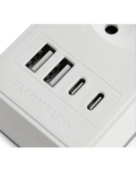 Regleta con Interruptor Orbegozo EN 3100/ 3 Tomas de Corriente/ 2 USB/ 2 USB Tipo-C/ Cable 1.4m/ Blanca