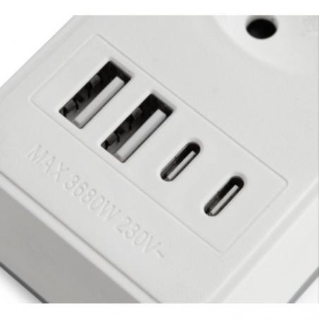 Regleta con Interruptor Orbegozo EN 3100/ 3 Tomas de Corriente/ 2 USB/ 2 USB Tipo-C/ Cable 1.4m/ Blanca