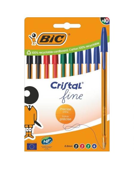 Bolígrafos de Tinta de Aceite Bic Cristal Fine 516356/ 10 unidades/ Colores Surtidos