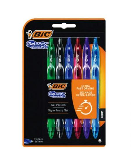 Bolígrafos de Tinta de Gel Retráctil Bic Gelocity Quick Dry 964769/ 6 unidades/ Surtidos