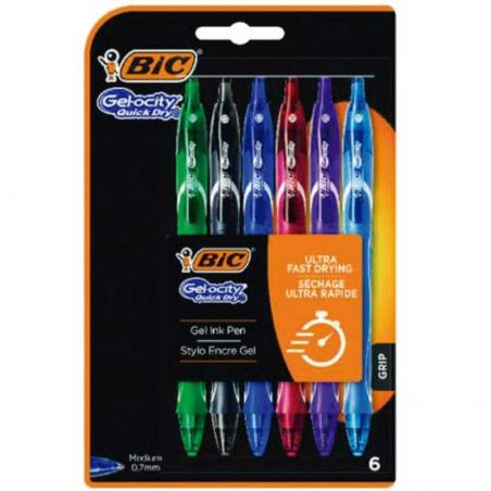 Bolígrafos de Tinta de Gel Retráctil Bic Gelocity Quick Dry 964769/ 6 unidades/ Surtidos