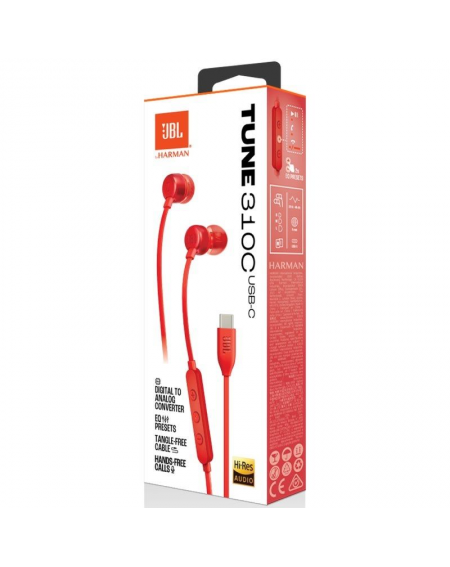 Auriculares Intrauditivos JBL Tune 310C/ con Micrófono/ Rojos